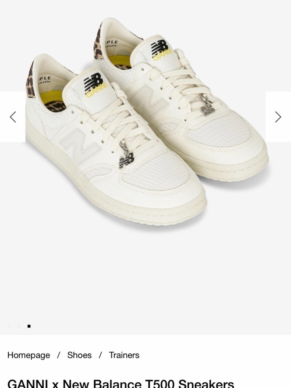 Ganni x New Balance T500 Sneakers in Cream with Leopard Heel Detail
